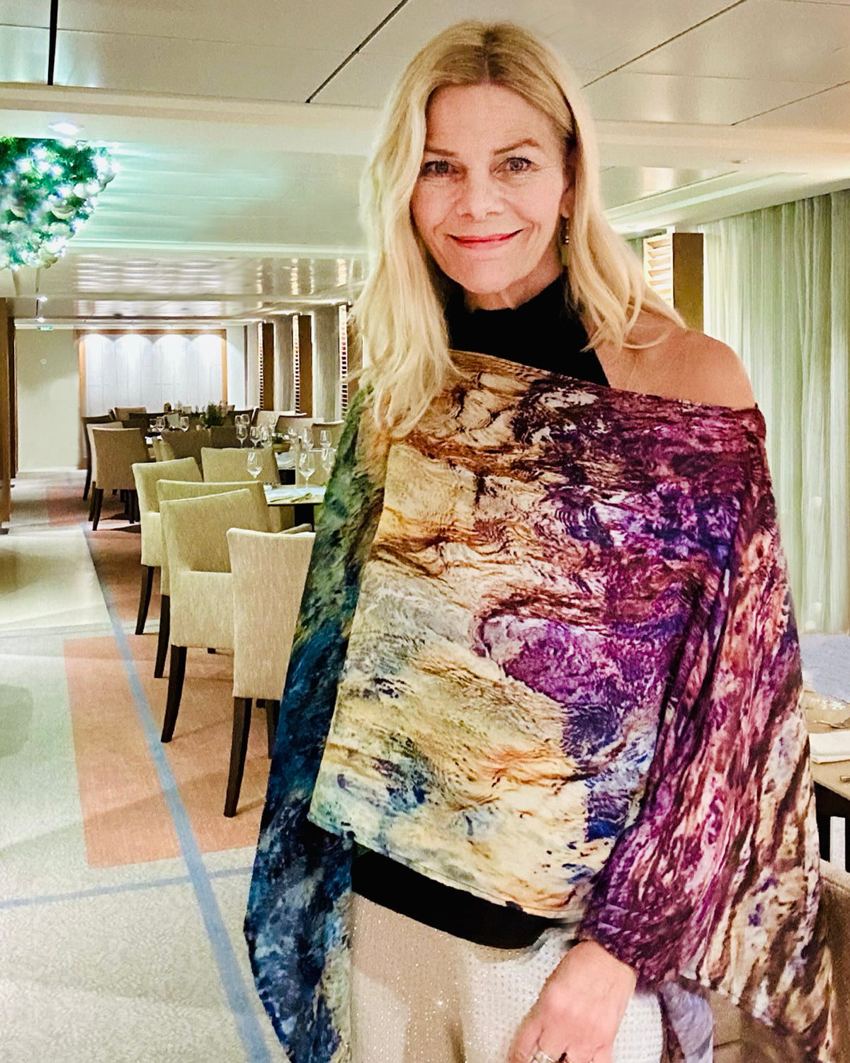 Flow Poncho wearing demo showing off shoulder and tunic styling, lightweight flowing fabric