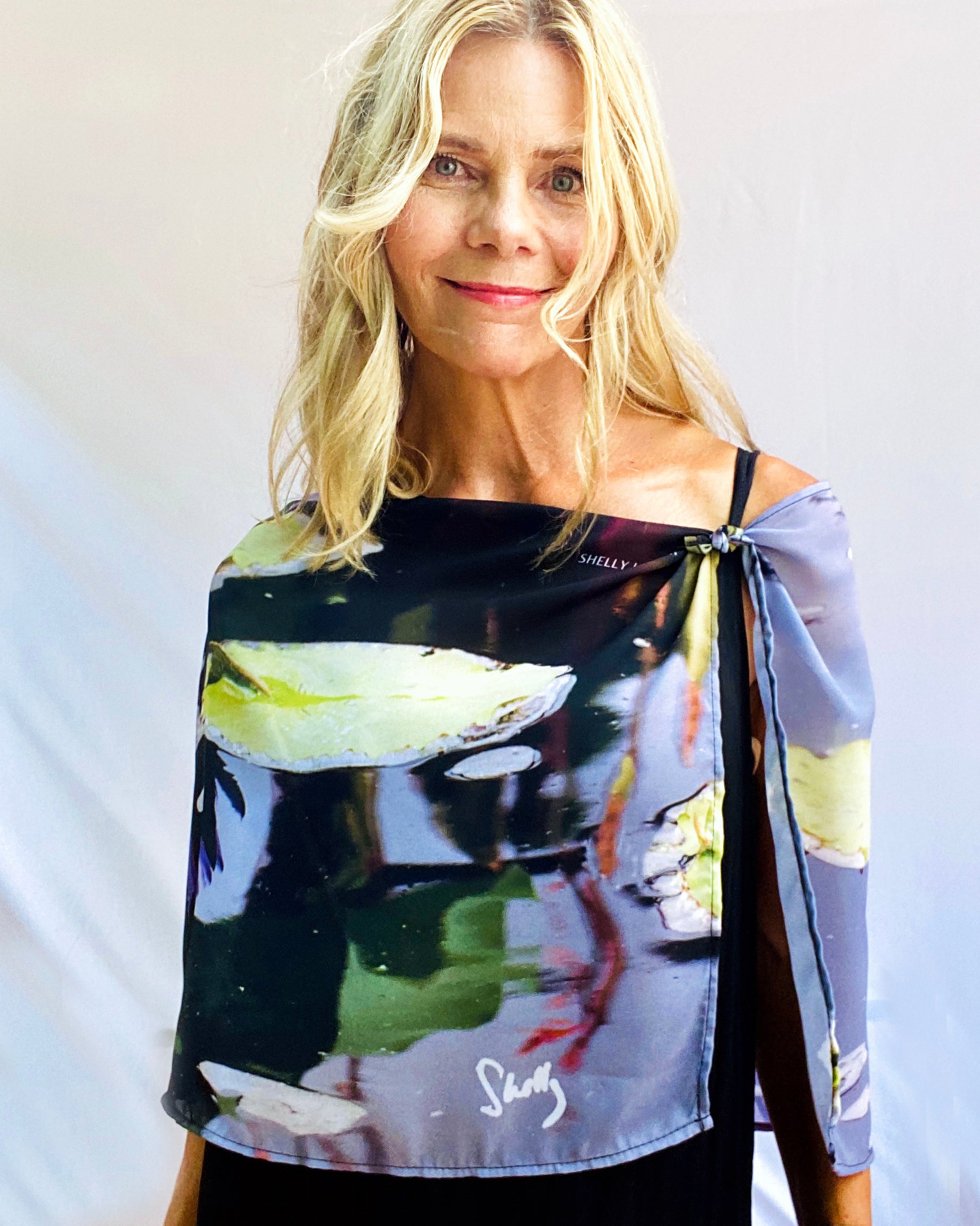 Close-up of original waterlilies artwork featured on Dream Scarf
